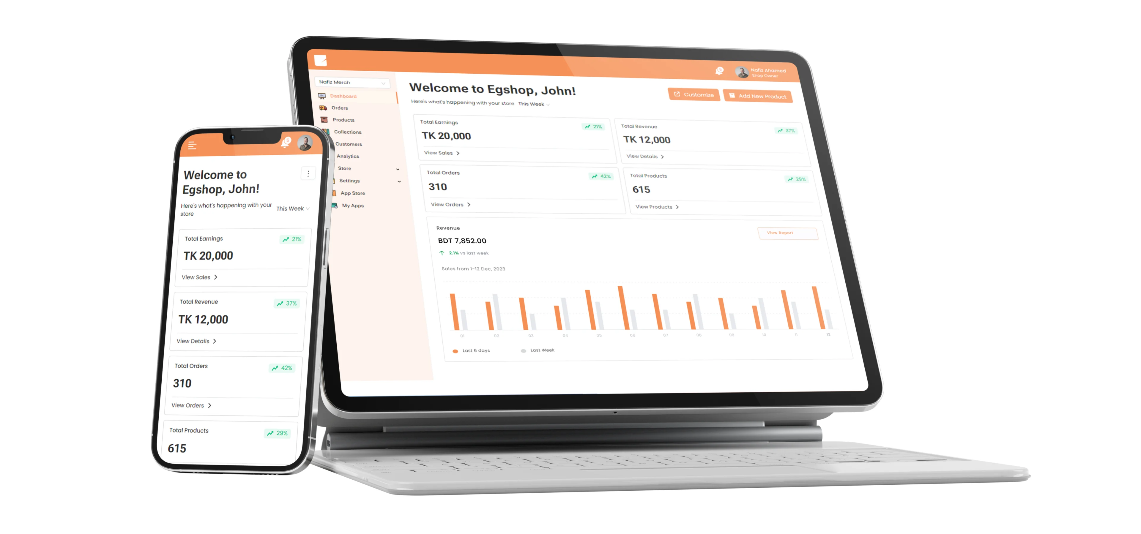 Egshop platform shown on desktop, tablet and mobile