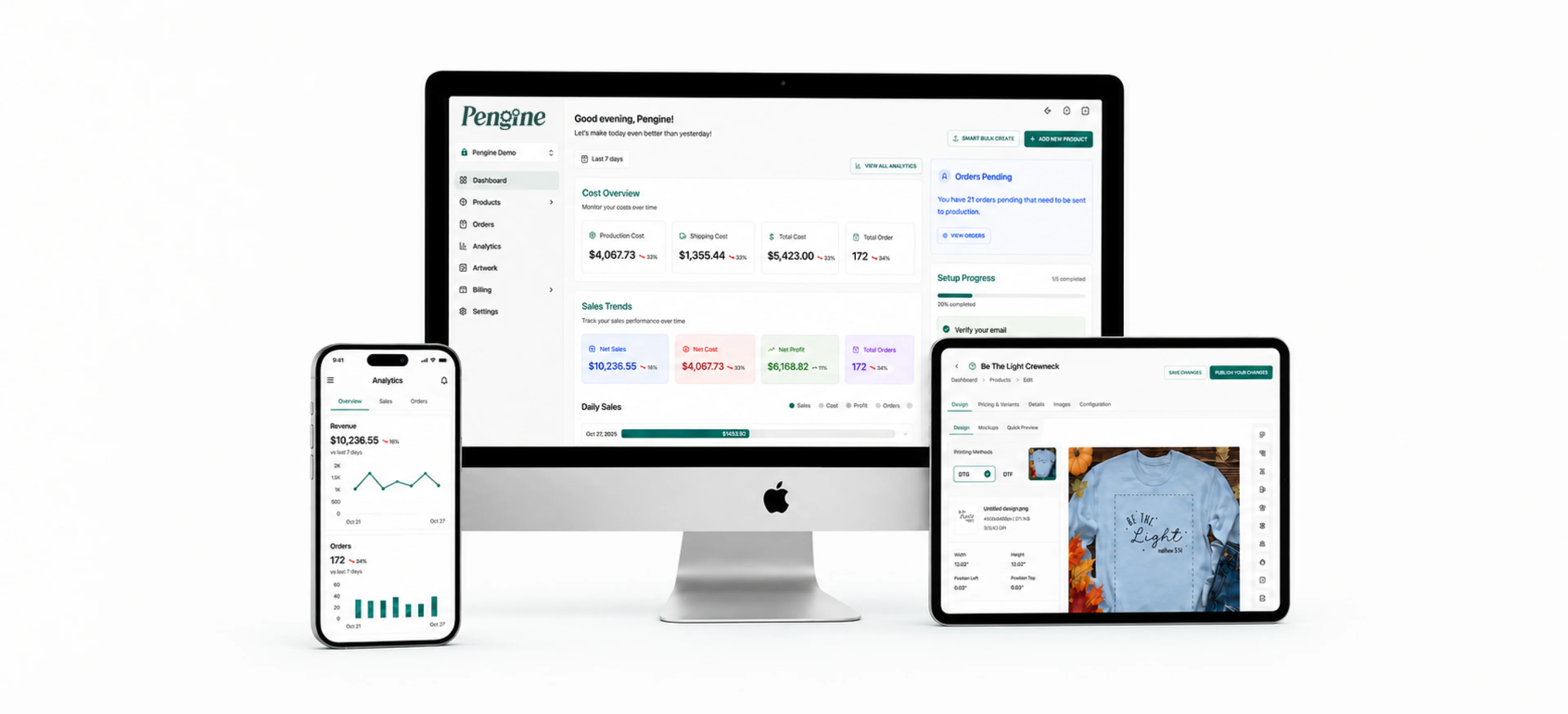 Pengine platform shown on desktop, tablet and mobile
