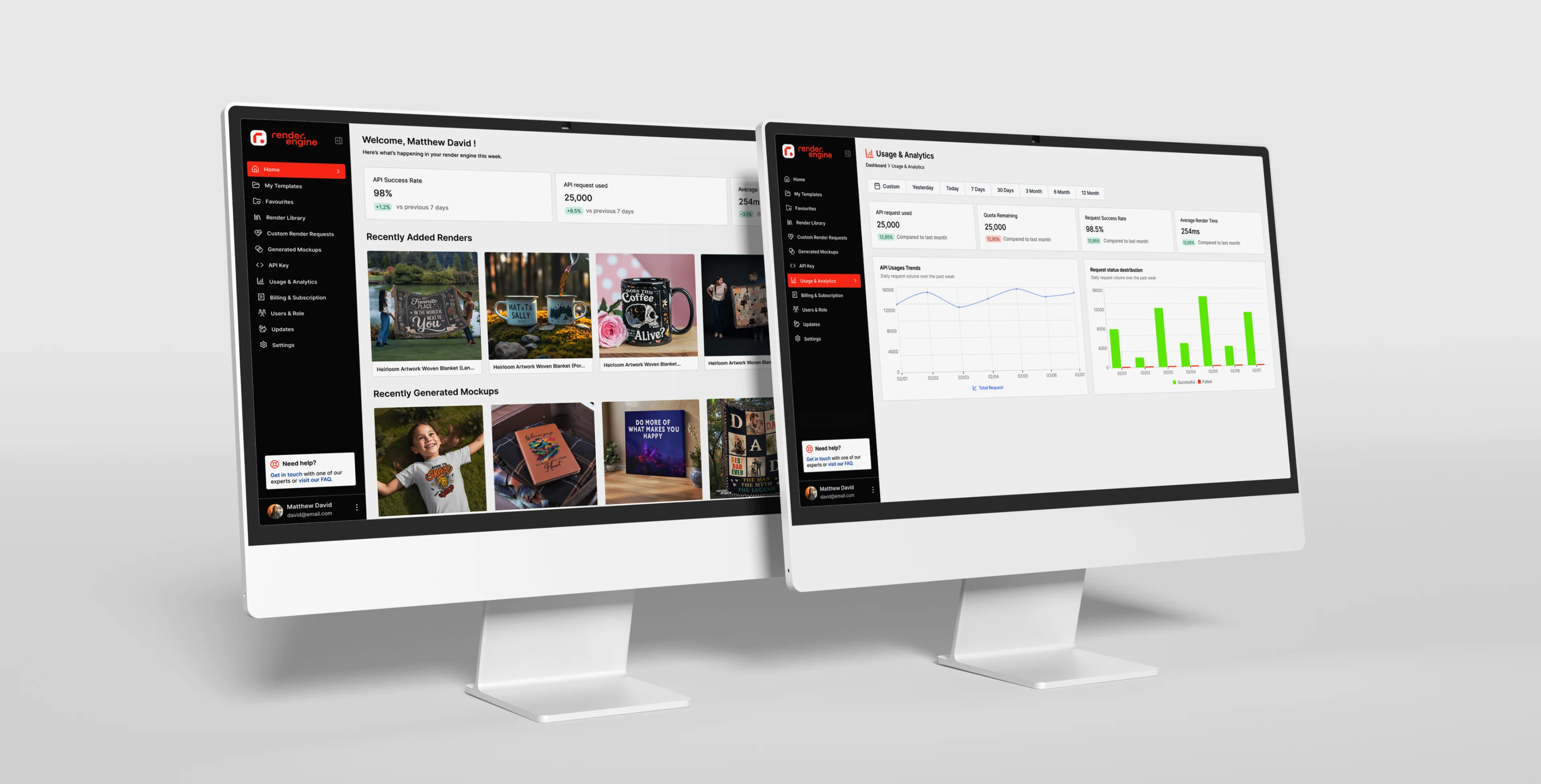 Render Engine platform shown on desktop, tablet and mobile