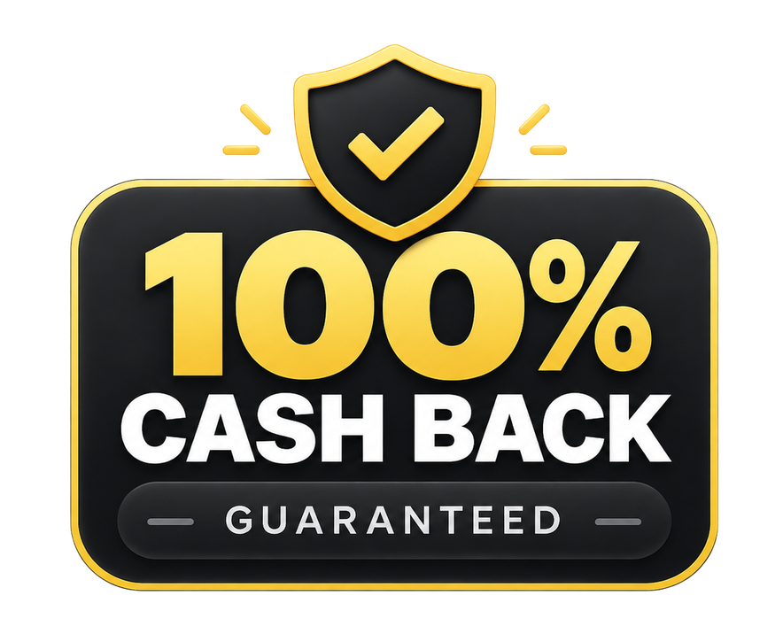 100% cash back guaranteed badge